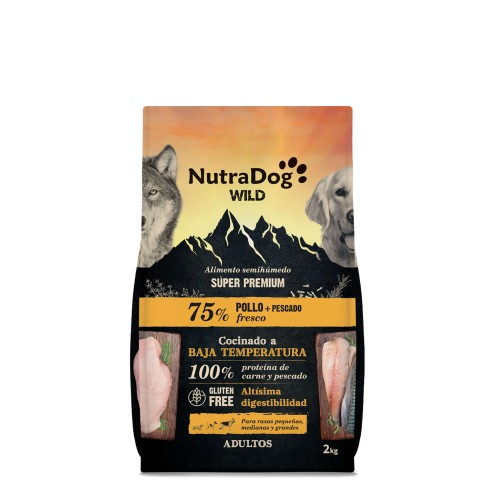 ALIMENTO SEMIHÚMEDO PARA PERROS ADULTOS POLLO Y PESCADO 75% NUTRADOG WILD