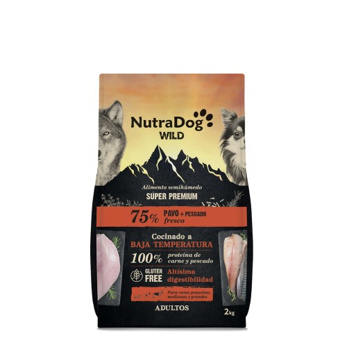 ALIMENTO SEMIHÚMEDO PARA PERROS ADULTOS PAVO Y PESCADO 75% NUTRADOG WILD