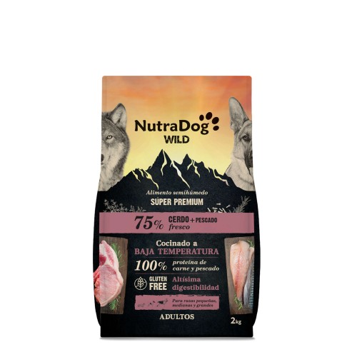 ALIMENTO SEMIHÚMEDO PARA PERROS ADULTOS CERDO Y PESCADO 75% NUTRADOG WILD