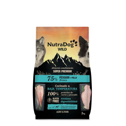 ALIMENTO SEMIHÚMEDO PARA PERROS ADULTOS PESCADO Y POLLO 75% NUTRADOG WILD